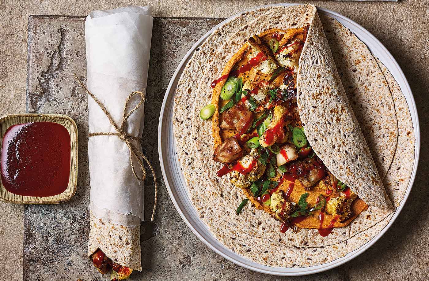 Satay chicken and cauliflower wraps recipe
