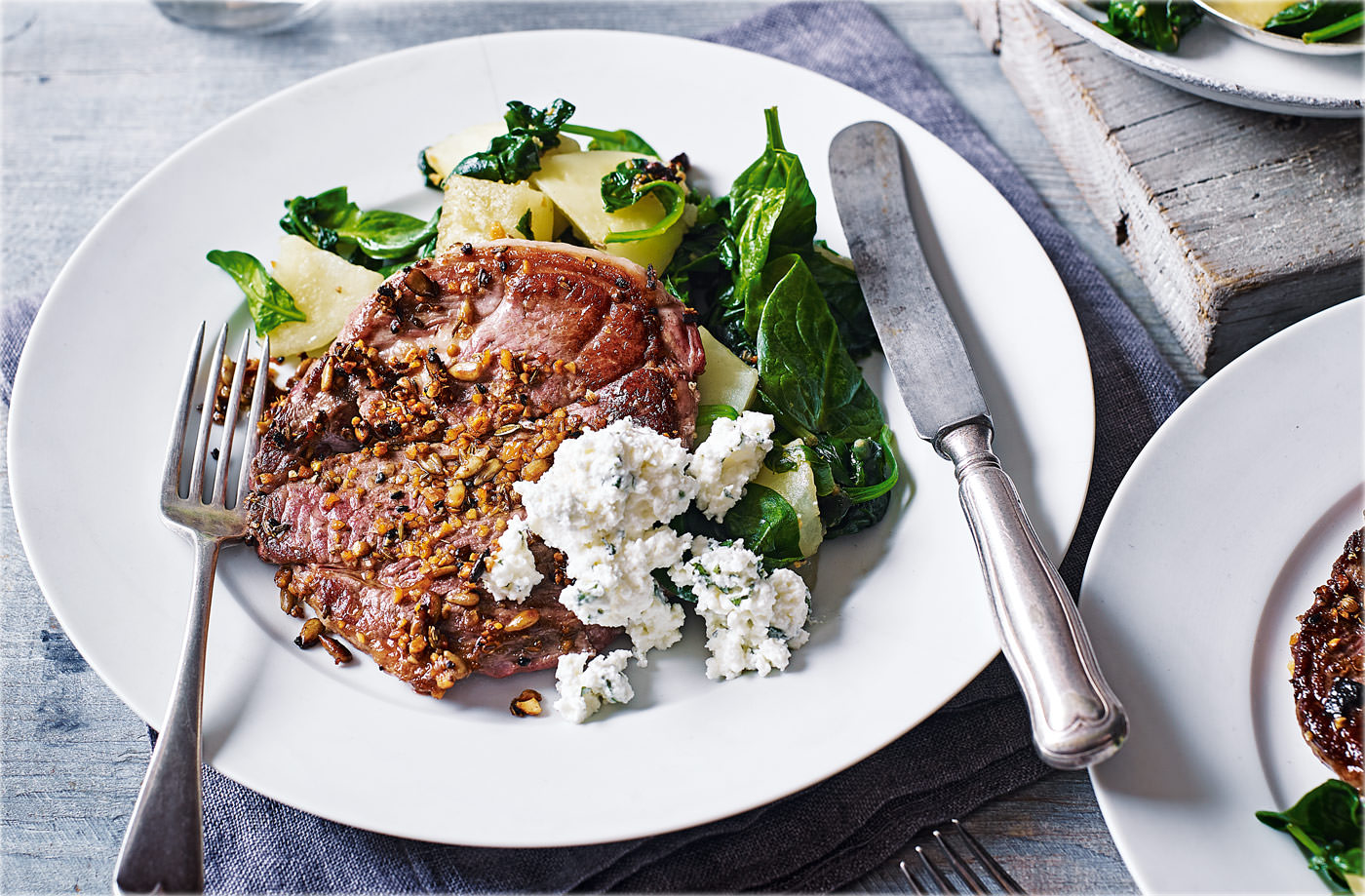 Dukkah-spiced lamb with feta recipe