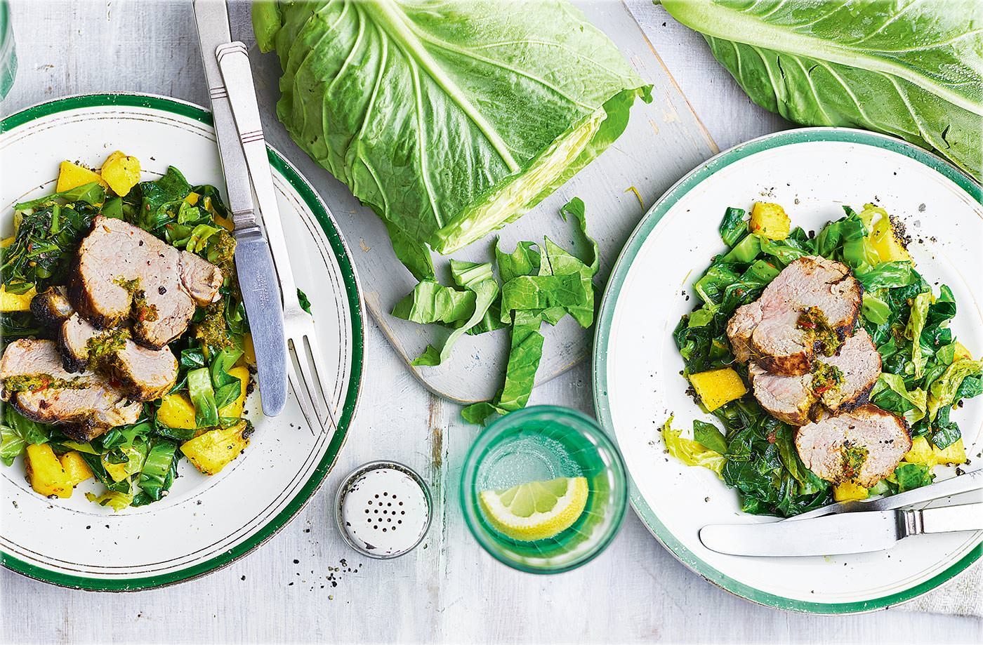 Spiced pork fillet with mango relish recipe