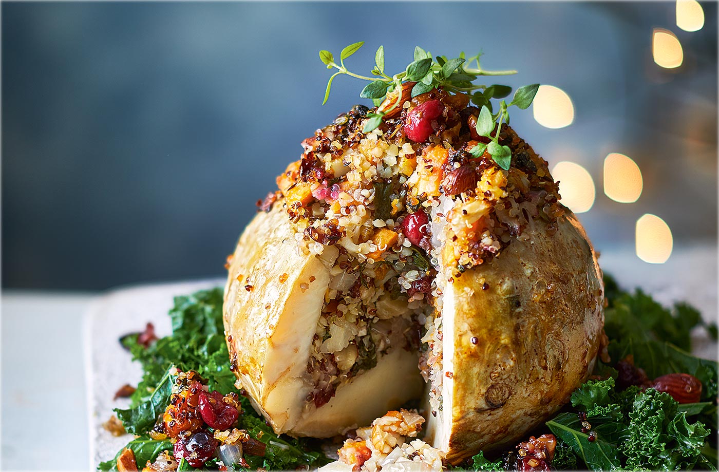 Stuffed celeriac with parsnip cream recipe