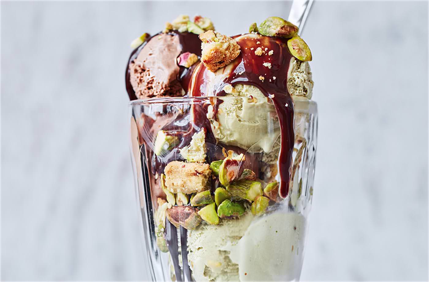 Chocolate and pistachio sharing sundae recipe