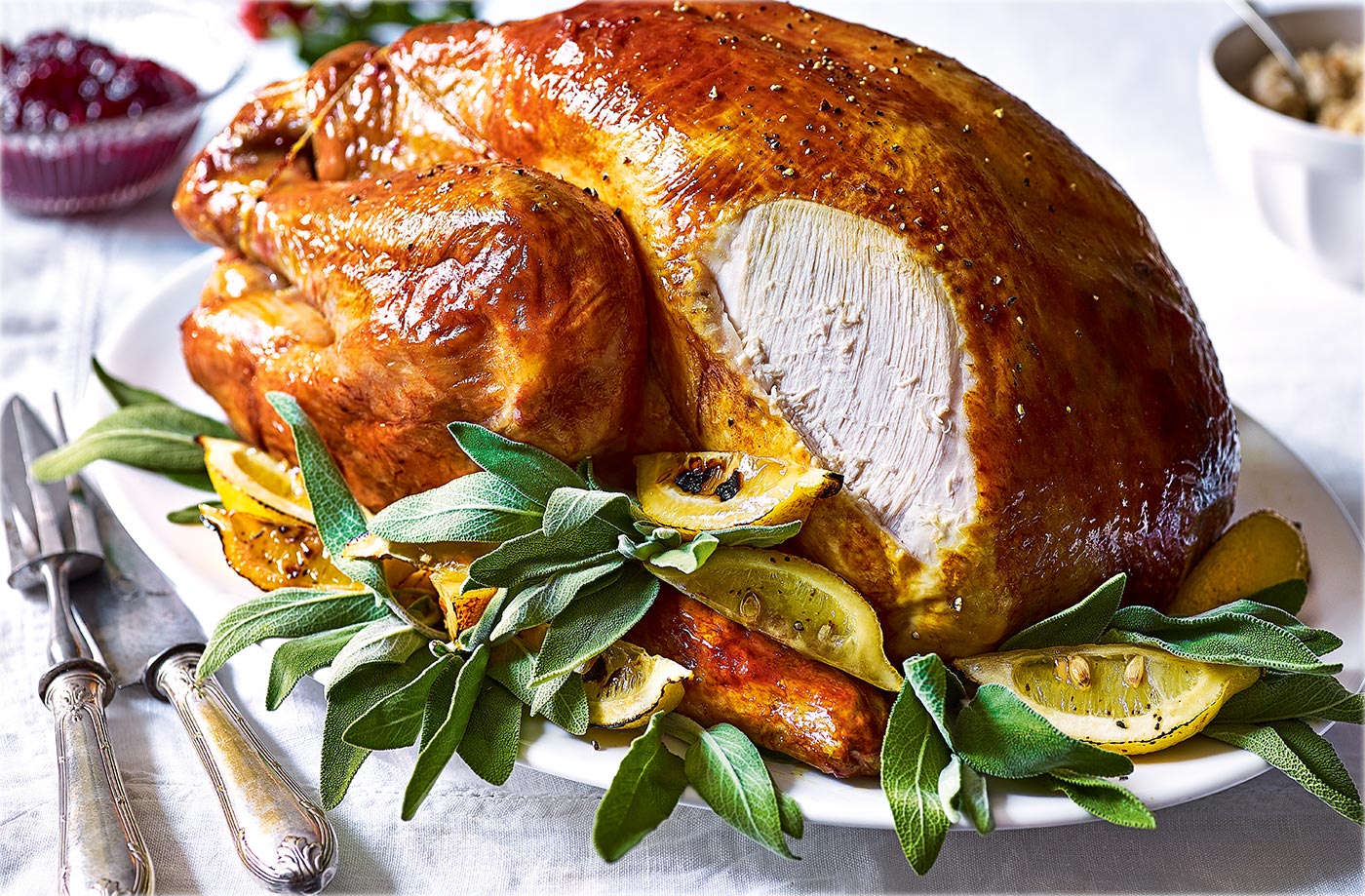 Classic whole roast turkey with sage and black pepper butter recipe