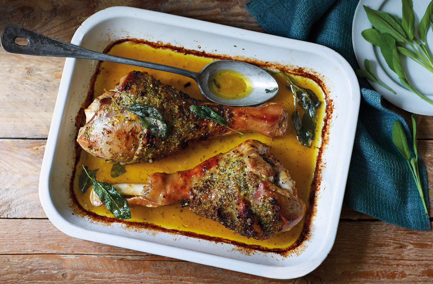 Turkey drumsticks with sage and onion butter recipe