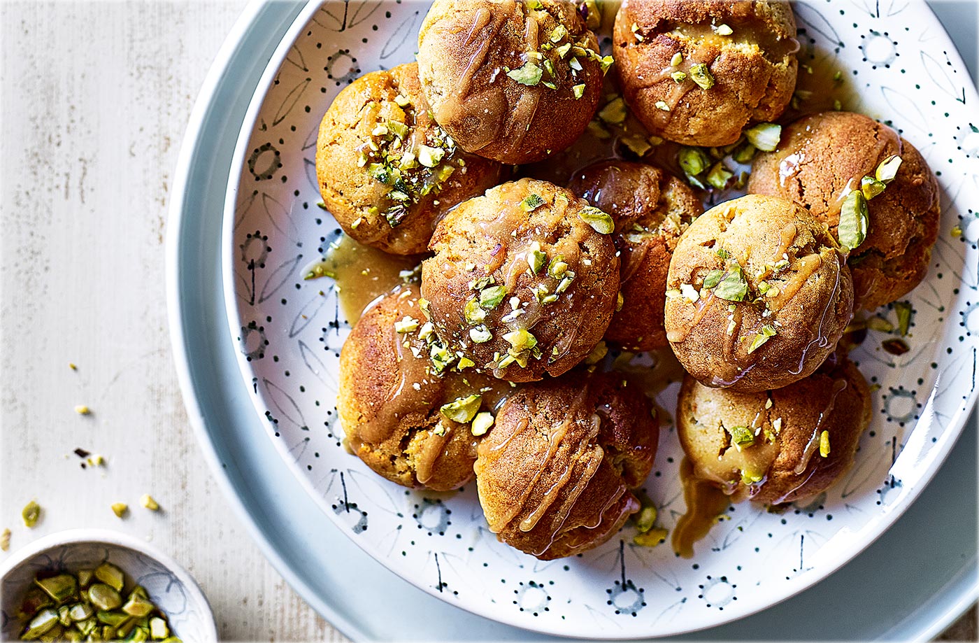 Vegan doughnut balls with tahini and maple drizzle recipe