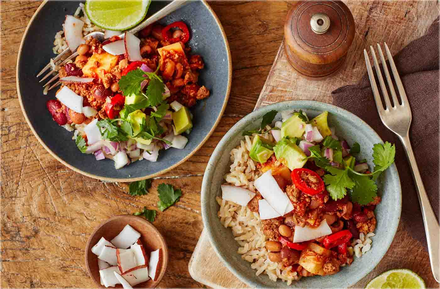Vegan chilli with avocado salad recipe