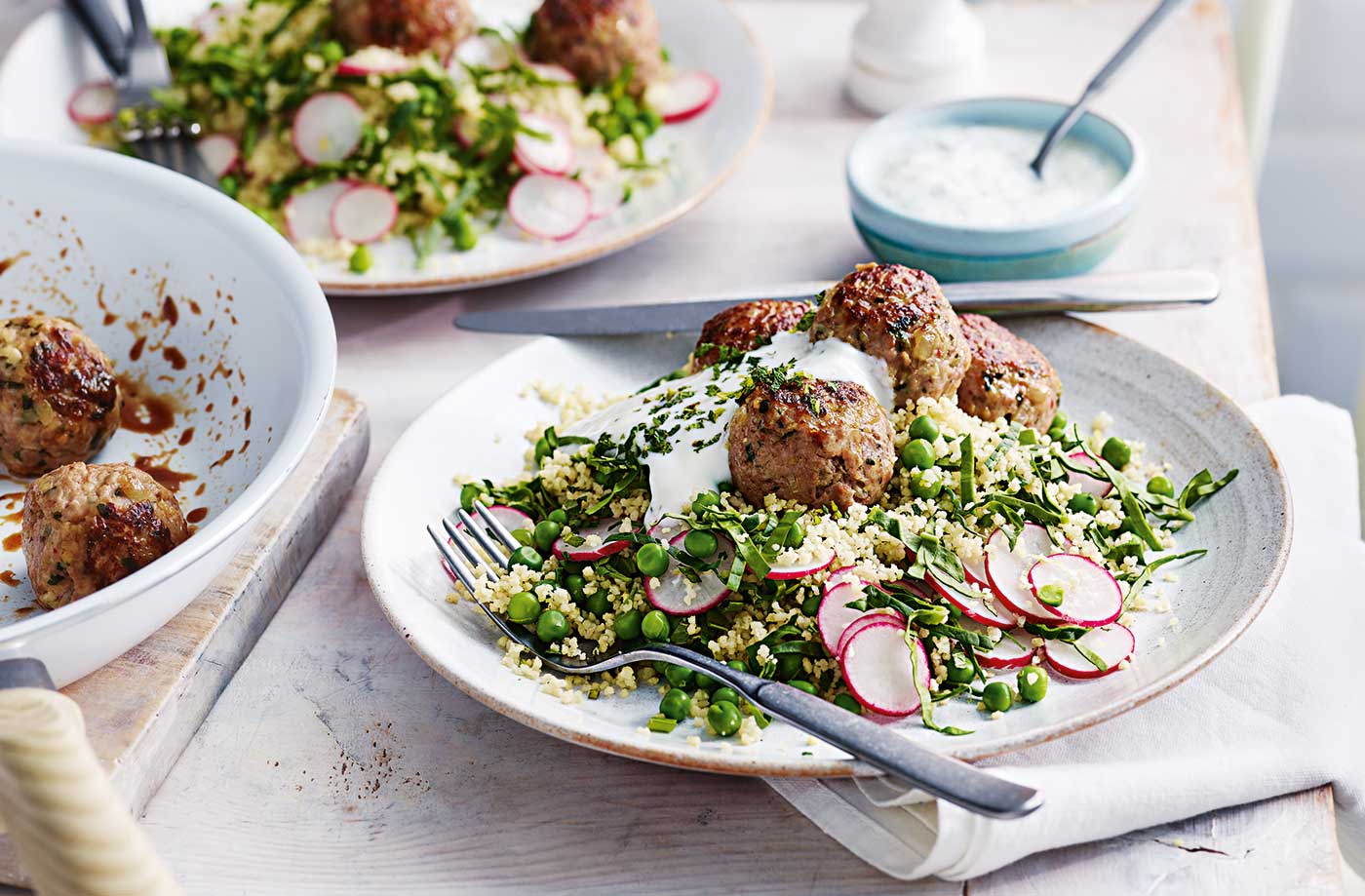 Zesty meatballs with couscous salad recipe