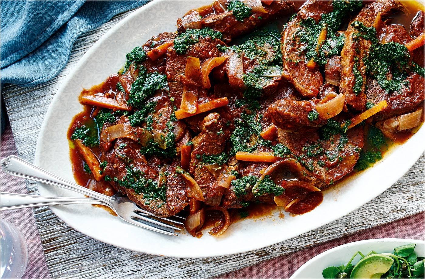Slow-cooked brisket with green salsa recipe