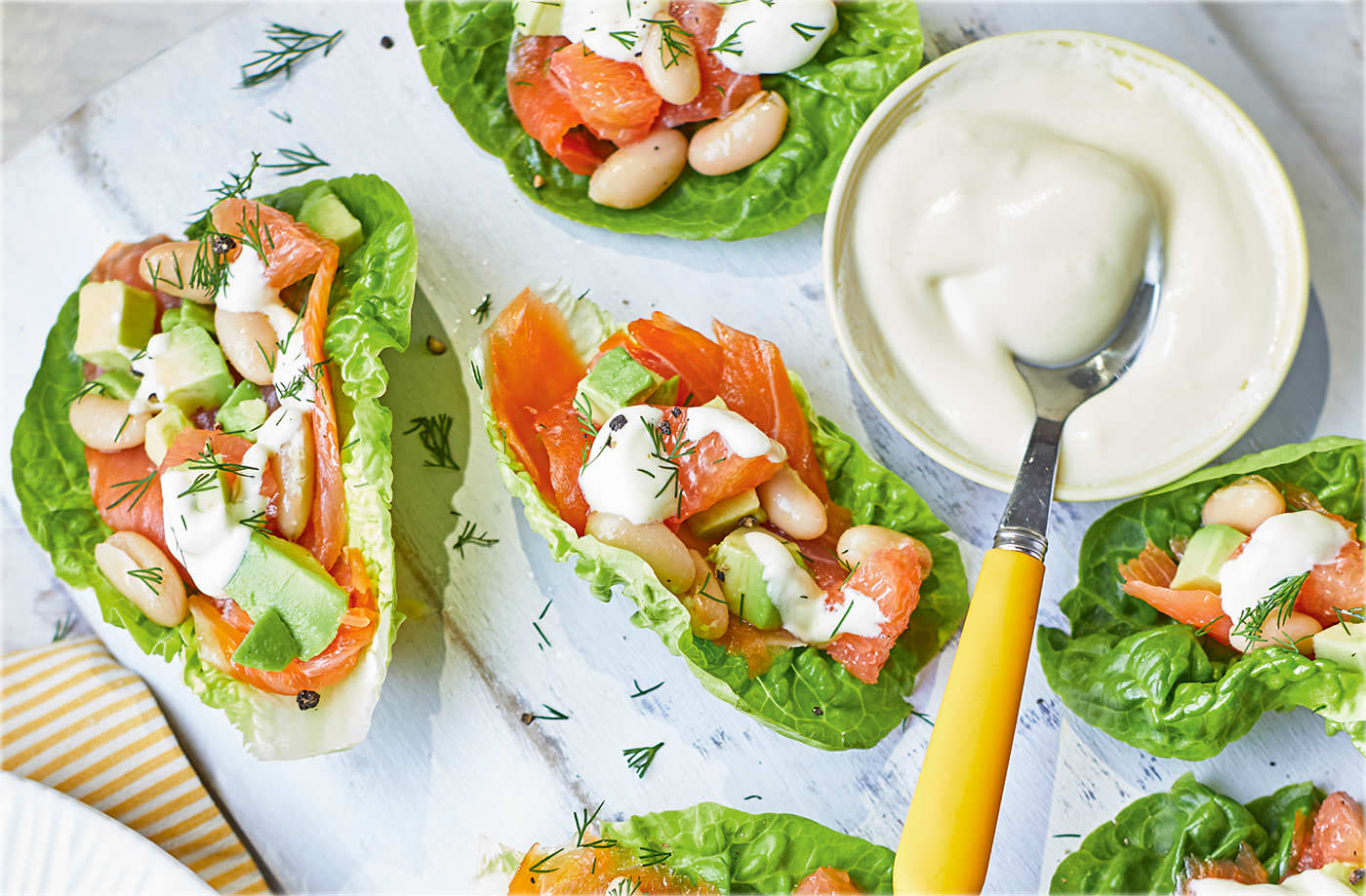 Smoked salmon, grapefruit and avocado lettuce cups recipe