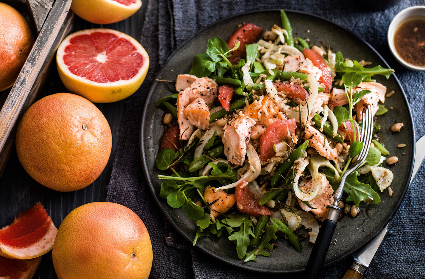 Salmon, green bean and pink grapefruit salad recipe