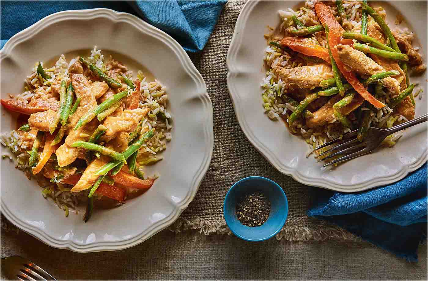 Turkey satay stir-fry with pilau rice recipe