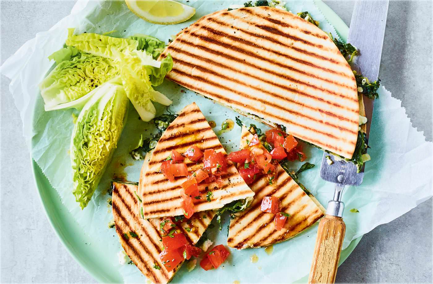 Barbecued spinach and feta flatbreads recipe