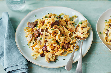 Your jar of Marmite can be used for so much more than just spreading on toast. Melted into butter, Marmite forms a silky sauce that coats tagliatelle and adds a deeply savoury flavour to complement the fried chicken livers and mushrooms.