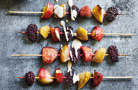 Crunchy apple, juicy pear and tart blackberries make these fruit kebabs a real autumn treat, especially when brushed with maple syrup and spiced with warming cinnamon