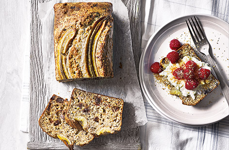 This delicious breakfast loaf with coconut, dates and chia seeds can be baked ahead for a quick go-to breakfast.
