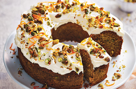 Shake up tradition and bake this carrot, pistachio and maple bundt cake – a modern take on a classic carrot cake recipe