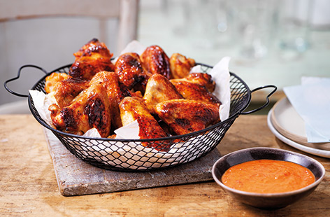 These one-tray chicken wings are perfect for sports snacking or simple nights in on the sofa. Everything you need is roasted together on one tray, before the veg is blitzed into a punchy tomato and red pepper dip, perfect for dunking.