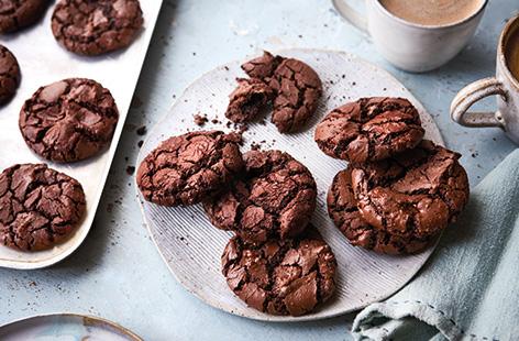 This might just be the ultimate chocolate cookie recipe. Rich, dark and intensely chocolatey, these soft-in-the-middle, crisp-on-the-outside cookies have a gorgeous crinkled top revealing their fudgy texture. 