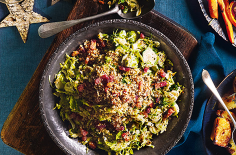 Sprouts often divide the dinner table at Christmas, but this revamped version is a real game changer - buttery sprouts are fried in cream until tender, and topped with a smoky pancetta crispy crumb.