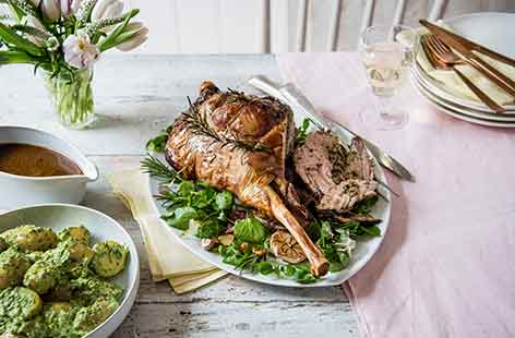 Update your traditional Easter lamb with a bold herby stuffing using peppery watercress and anchovies for maximum flavour. Served with a tangy redcurrant gravy, this impressive roast will take your Easter lunch up a notch.