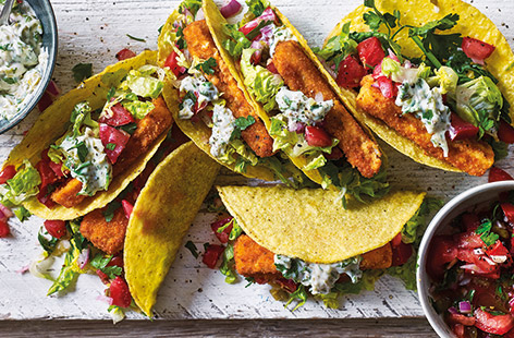 The whole family will love this colourful fish taco recipe loaded with budget-friendly fish fingers, crisp salad and fiery jalapeños