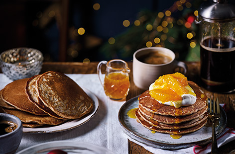 For a special festive breakfast, whip up a batch of these fluffy spiced gingerbread pancakes. Pile them high and drizzle with a sweet orange maple sauce for an indulgent way to start Christmas morning.