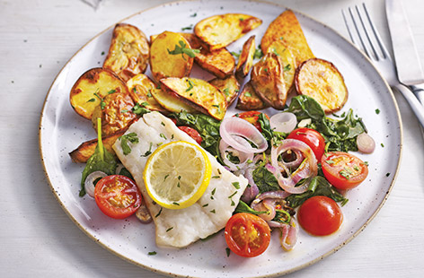For a fuss-free family dinner that's healthy too, try this easy Mediterranean fish traybake recipe with zesty roasted veg and golden potato wedges.