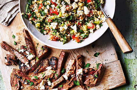 Kickstart al fresco dinners with this colourful lamb and couscous salad recipe packed with fresh Greek flavours and ready in just 15 minutes