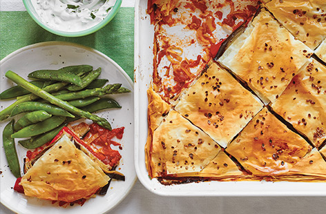 Baklava is just for dessert, right? Wrong! This pepper and aubergine baklava is a simple and savoury recipe that's guaranteed to impress your guests thanks to its intricate layers of well-seasoned vegetables and flaky filo pastry. Easy to make, easy to eat.