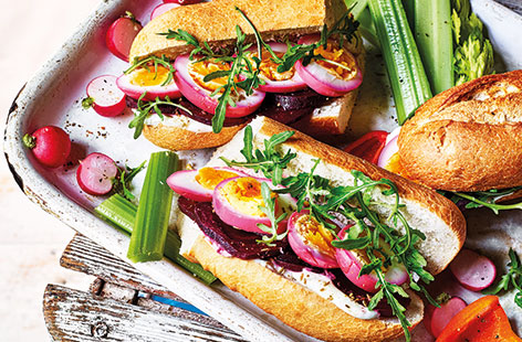 Make egg sandwiches more exciting by pickling the eggs in beetroot vinegar, herbs and spices to give a wonderfully vibrant pink colour and earthy taste