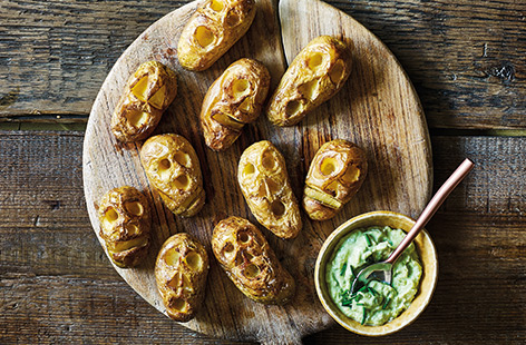 These easy Halloween treats are super ghoulish, and kids will love dunking crispy potato heads in a creepy slime dip.