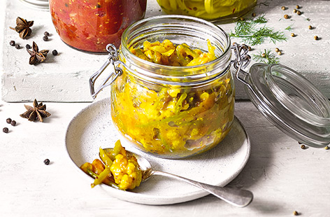 This tangy pickle is vegan and gluten-free, and tastes great with cold meats, sandwiches or on a cheese board.