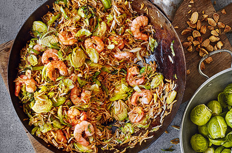 For a speedy supper that makes the most of seasonal sprouts, try this prawn stir-fry that's dairy-free and utterly delicious
