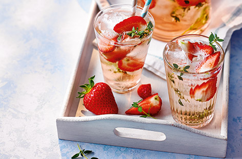For a refreshing summer drink idea, try this sweet strawberry cooler recipe using seasonal British berries, fragrant thyme and zesty lemon