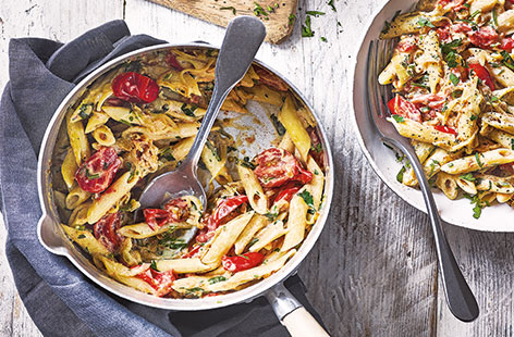 There's nothing better than a comforting bowl of creamy pasta after a long day, and this vegetarian version is quick and easy to rustle up any evening of the week