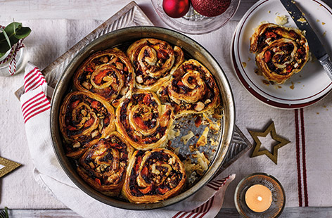 Do more than sandwiches with your Christmas leftovers this year and bake a batch of hearty turkey Chelsea buns. Filled with tender turkey, colourful roast veg and stuffing, these are an easy way to feed the family in between Christmas and New Year.