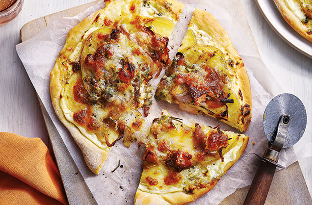 Friday: Bacon and blue cheese white pizzas
