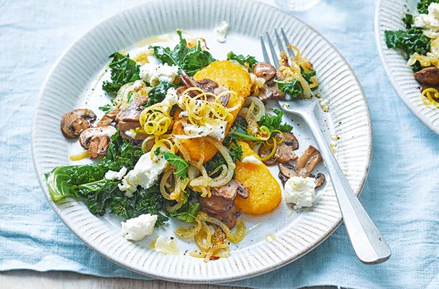 Monday: Griddled polenta with lemon kale and mushrooms