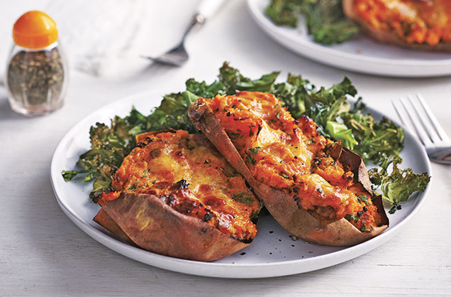 Thursday: Loaded sweet potatoes with crispy kale and Cheddar