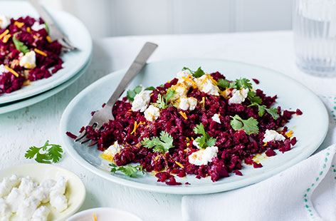 Try using beetroot as a delicious, colourful alternative to rice in this filling yet carb-free salad recipe