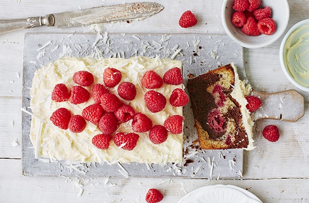 Raspberry and double chocolate marble cake recipe