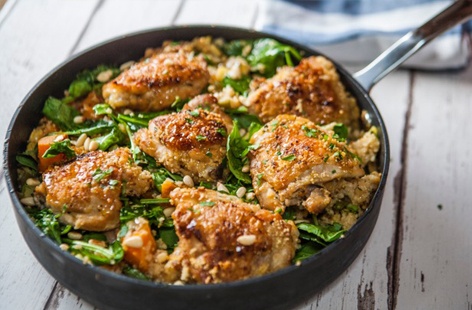 Packed with tender squash, salty capers and fragrant thyme, this easy one-pot chicken and couscous recipe makes a simple and delicious midweek meal for the family