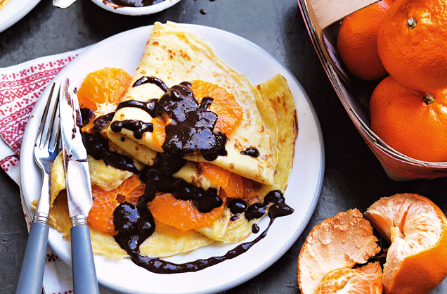 Chocolate, hazelnut and clementine crêpes recipe