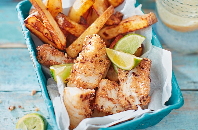 Lemon and thyme cod goujons and chips recipe
