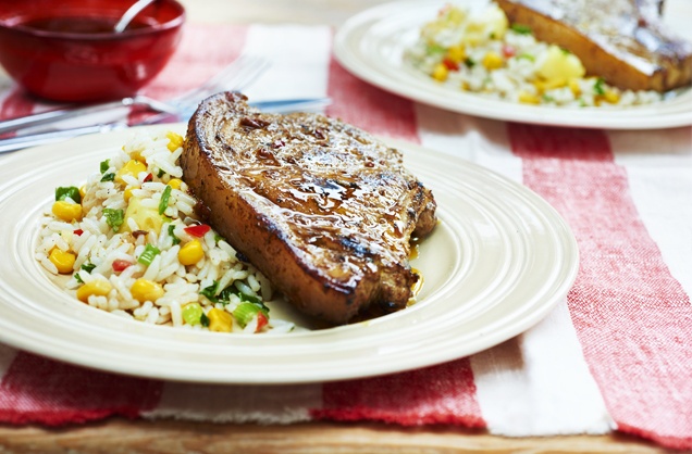 Jerk pork chops with coconut rice recipe