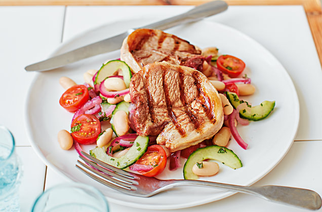 Lamb chops with Italian bean salad recipe