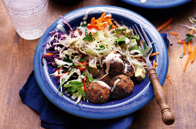 Rainbow salad with black bean falafel recipe