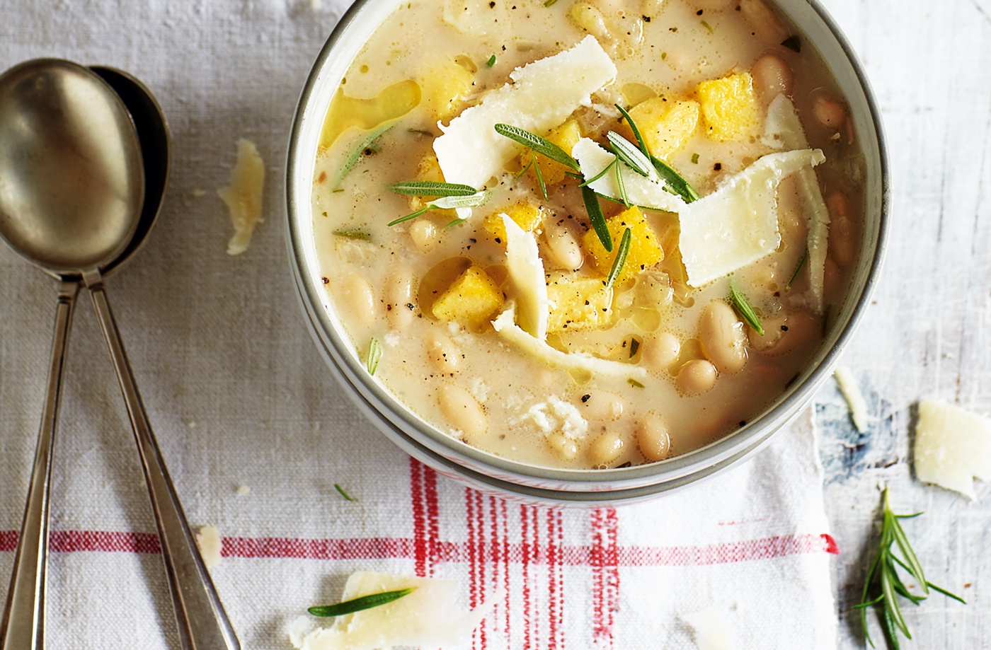 Italian white bean soup with polenta croutons recipe