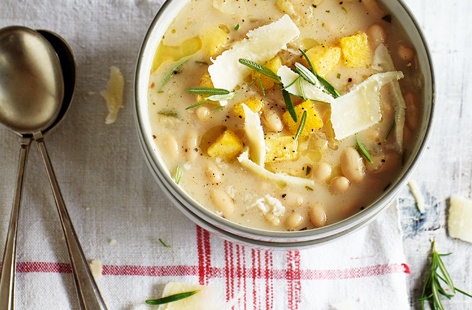 Rustle up this wonderfully warming soup, that's packed with fresh rosemary and polenta for the family as a tasty midweek meal.