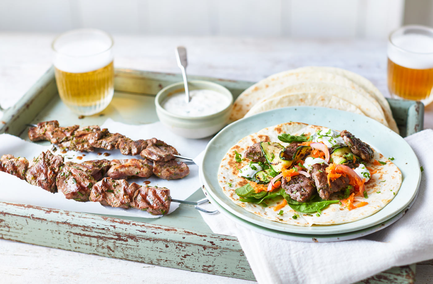 Lamb kebabs with pickled carrot and mint yogurt  recipe