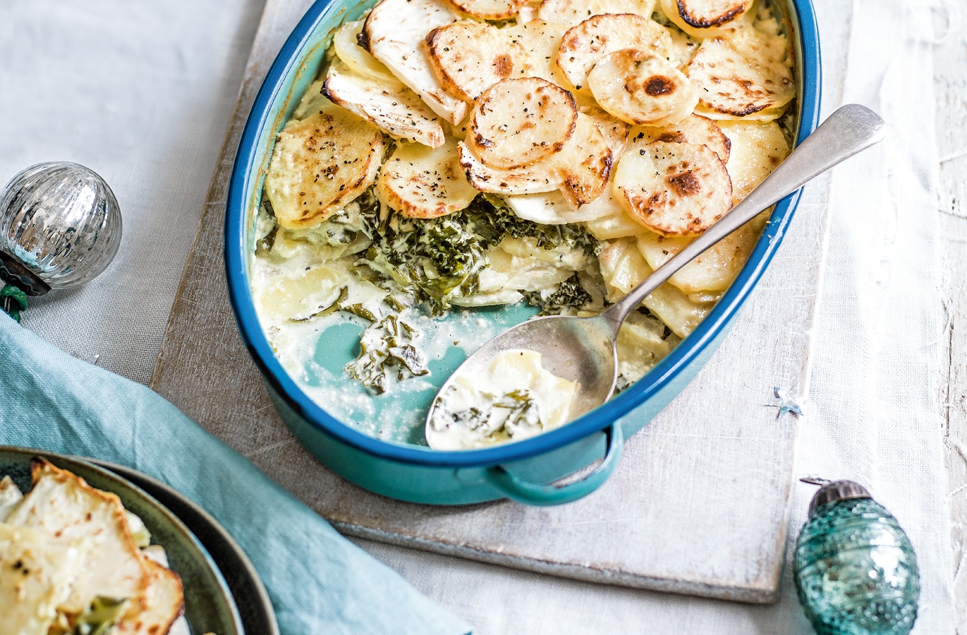 Celeriac, kale and potato gratin recipe